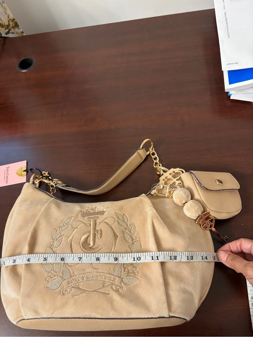 Juicy Couture Beige Embroidered Shoulder Bag‎